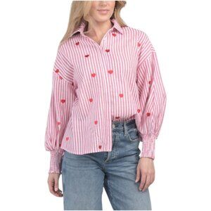 WHITE CLOSET Heart Embroidered Long Sleeve Shirt